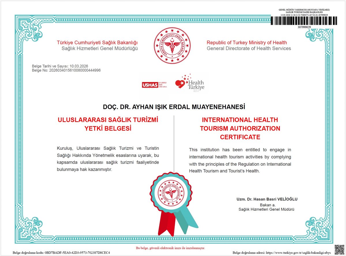 Turkish Ministry of Health International Health Tourism Authorization Certificate